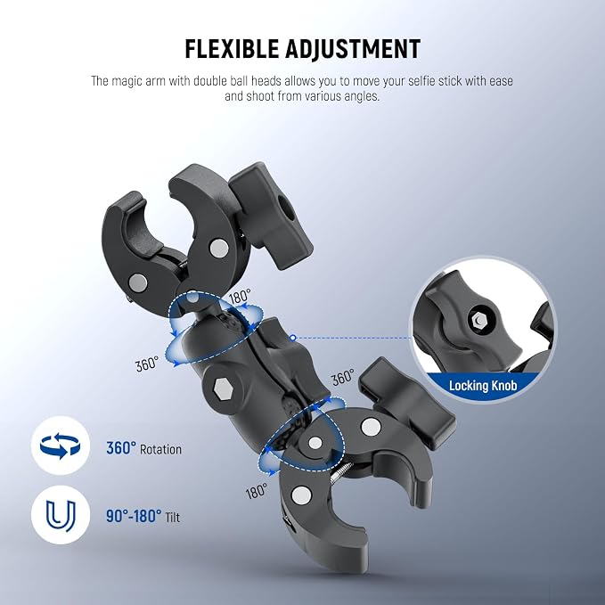 NEEWER Basics Motorcycle Bike Mount Accessories Kit, Invisible Selfie Stick | Bicycle Handlebar Clamp Holder, Compatible with Insta360 DJI OSMO 360 Pocket 3 Action Cameras, for POV Video Recording, GP-32 - Image 4