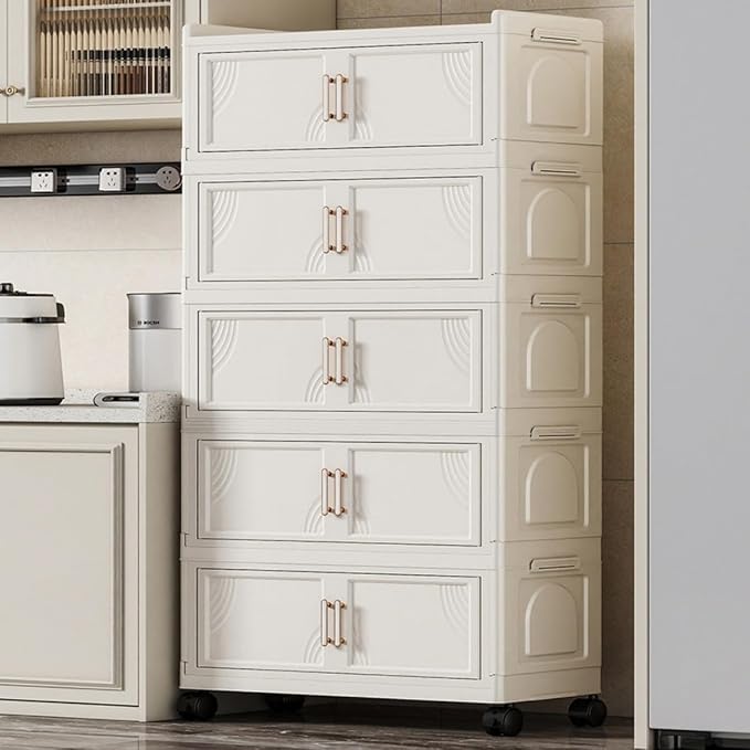 5 Tier Foldable Storage Cabinet with Lids, 313QT Large Premium PP Storage Organizer with Magnetic Doors and Wheels, Heavy Duty White Storage Bins for Home, Office, Kitchen, Dorm - Image 9