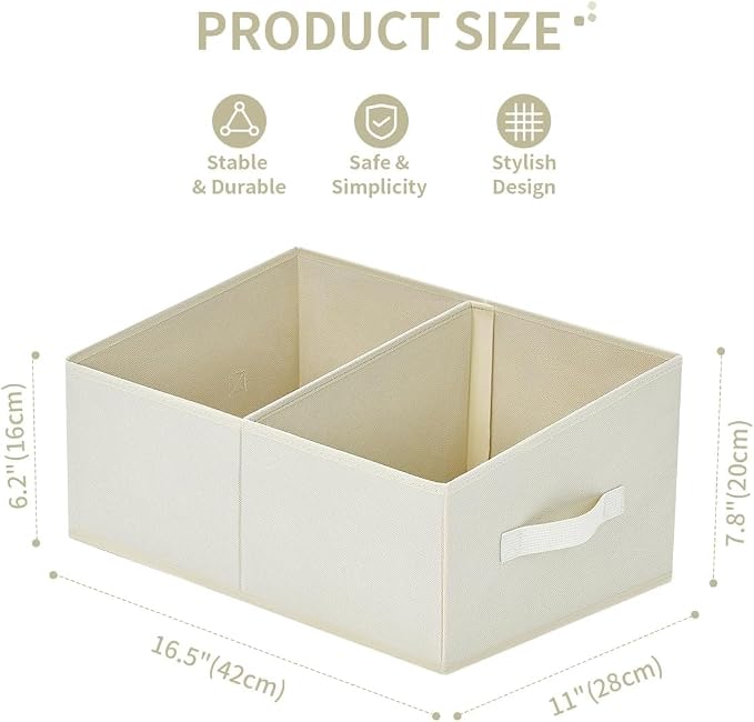 DIMJ Closet Storage Bins, 6 Pack Storage Baskets for Shelves, Foldable Shelf Organizer with Handle, Linen Closet Organizers and Storage for Clothes, Toys, Towel, Books (Beige), - Image 2