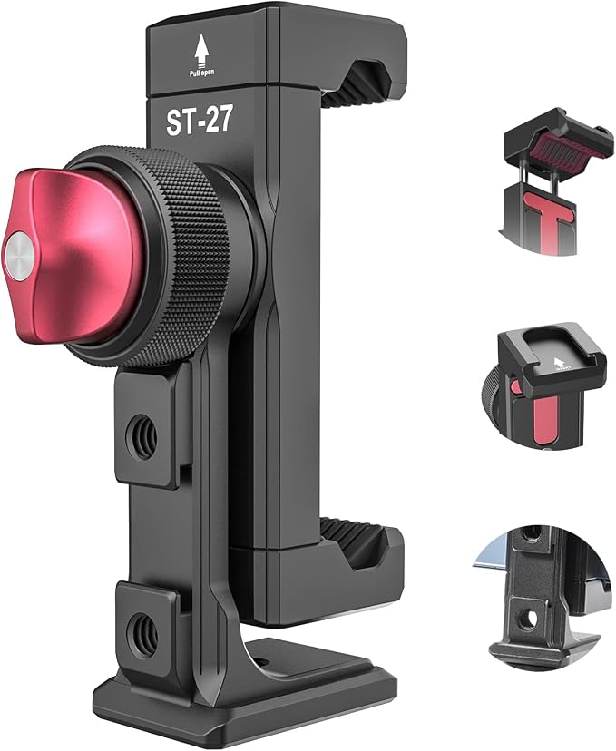 ULANZI ST-27 Metal Phone Tripod Mount, 360° Phone Holder for Tripod w 3 Cold Shoes & Arca Port, Versatile Smartphone Adapter for iPhone 17 16 15, Desktop Tripods, and Live Streaming/Vlogging Setup by ulanzi