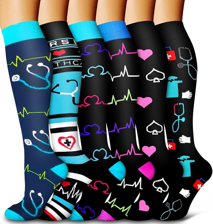 6 Pack Copper Compression Socks for Women and Men Circulation-Best Support for Medical,Running,Nursing,Athletic by Bluemaple
