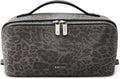 EACHY Travel Makeup Bag for Women, Flat Open Leopard Print Cosmetic Bag | Leopard-print PU leather cosmetic bag opens flat with dividers and clear TPU brush pocket for makeup and travel essentials by EACHY