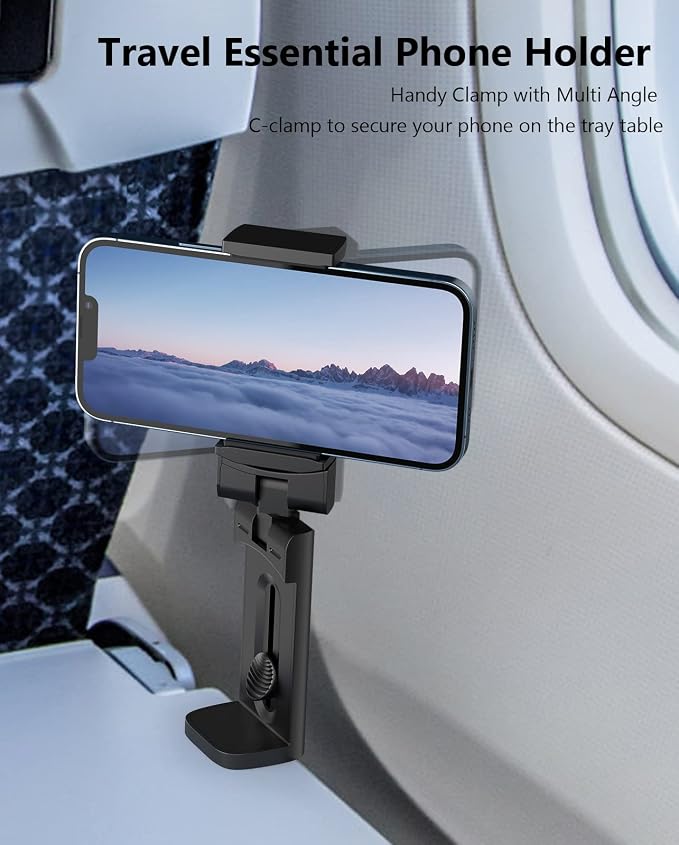 MiiKARE 2PCS Airplane Phone Holder Mount, Plane Travel Essentials, Black | Universal Hands-free Phone Holer with 360° Rotation for Flying, Accessory Travel Must Haves Phone Stand for Desk, Tray Table - Image 3