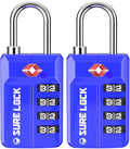 SURE LOCK TSA Approved 4-Digit Resettable Combination Luggage Locks with Open Alert, Easy-Read Dials - for Luggage, School Lockers, Gym, Office, Toolbox & Security Cases(Blue 2 Pack) by Hopeyoucanstaysafe