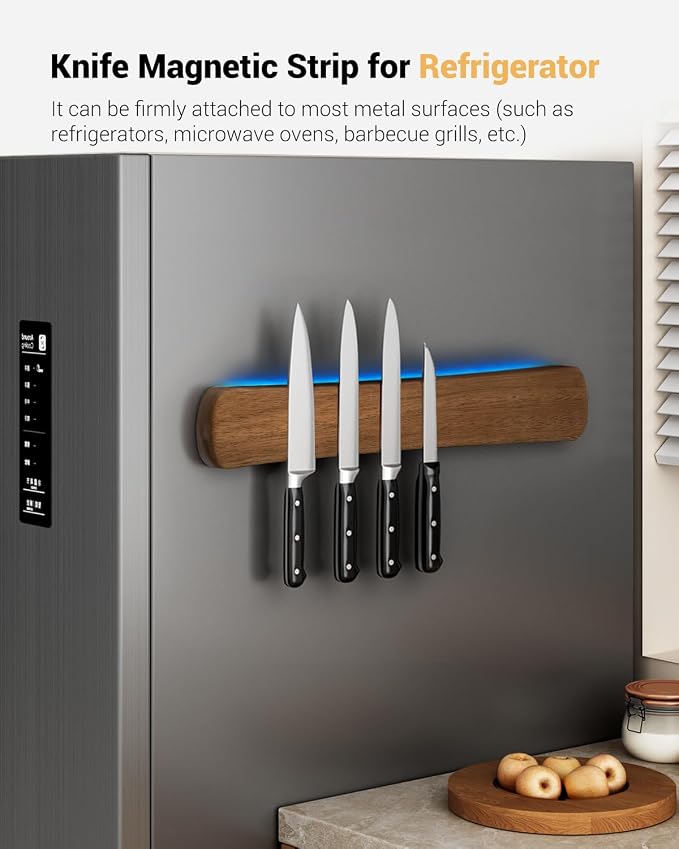 Magnetic Knife Holder, 16 Inch Acacia Wood Knife Strip for Wall or Fridge | Fridge Magnetic or Screw-Mounted, Strong Magnet Secures Knives, Space-Saving, Kitchen Knife Storage, Housewarming Gift - Image 5