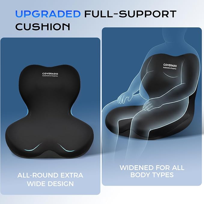 Coverado [Upgraded] Car Seat Cushion and Lumbar Support Pillow One Piece, Memory Foam Ergonomic Back Support Driving Seat Cushion for Back Pain, Non-Slip Washable Cushion for Car, Driver, Office - Image 3