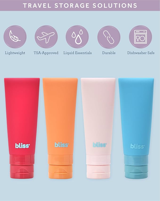 Bliss Travel Bottles Set TSA Approved Leak-Free Refillable Toiletries | Soft, Durable Containers Compress and Rebound Easily, Includes Spray Options for Toners and Mists, Carry-On Ready - Image 2