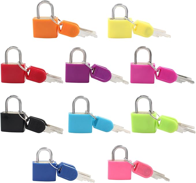 Waziaqoc Luggage Locks with Keys, 10 Pcs, Small Suitcase Padlock | Mini Metal Padlock, For Travel Bags, School Gym Locker, Toolbox - Image 5
