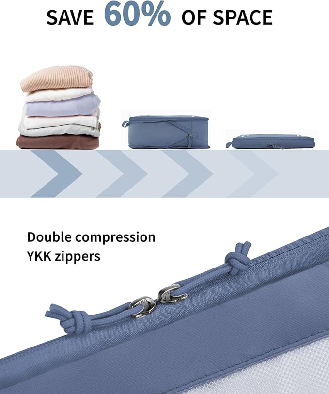 ECOHUB 5 Set Compression Packing Cubes for Suitcases Organiser Bags Set Travel Essentials with Shoe Bag for Traveling Tear-resistant Travel Accessories with ID Tag Expandable Packing Bags(All Blue) - Image 3