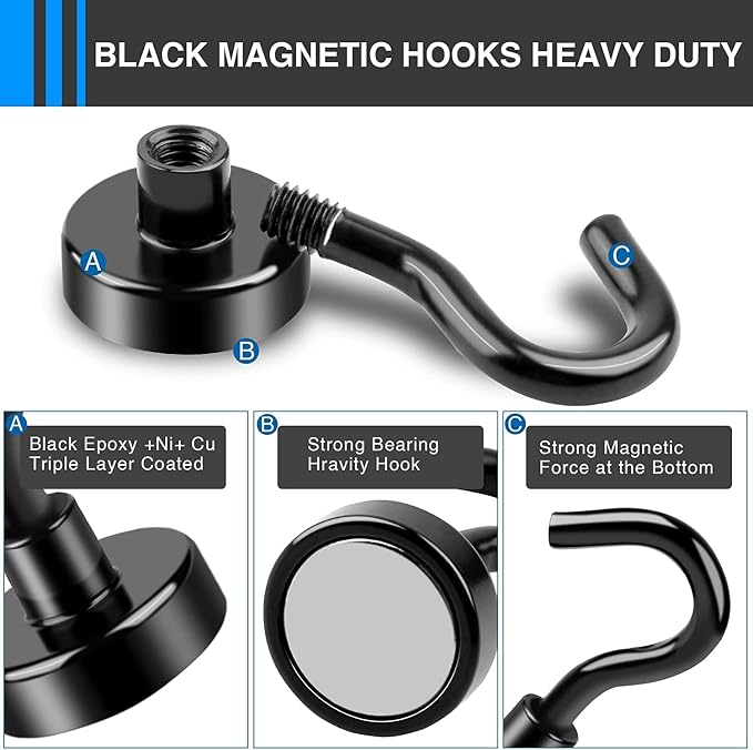 LOVIMAG Magnetic Hooks, Cruise Essentials 2026, 18 Pack-30LBS | Heavy Duty Strong Magnet Hook for Cruise Cabin, Refrigerator Fridge, Ship, Classroom, Kitchen Grills, Black - Image 5