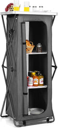 Goplus Folding Camping Storage Cabinet, Pop Up Outdoor Camping Kitchen Station with Large 3-Tier Storage Organizer, Carry Bag, Easy Set Up Portable Compact Camping Table for BBQ Picnic Backyard (55'') by Goplus