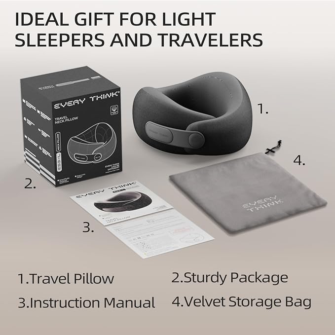 Travel Pillow - Adjustable Memory Foam Neck Pillow for Airplane, 360° Support, Comfortable Ergonomic Travel, Flight, Road Trip, Roll-Up Portable, Breathable Cooling Fabric - Image 6