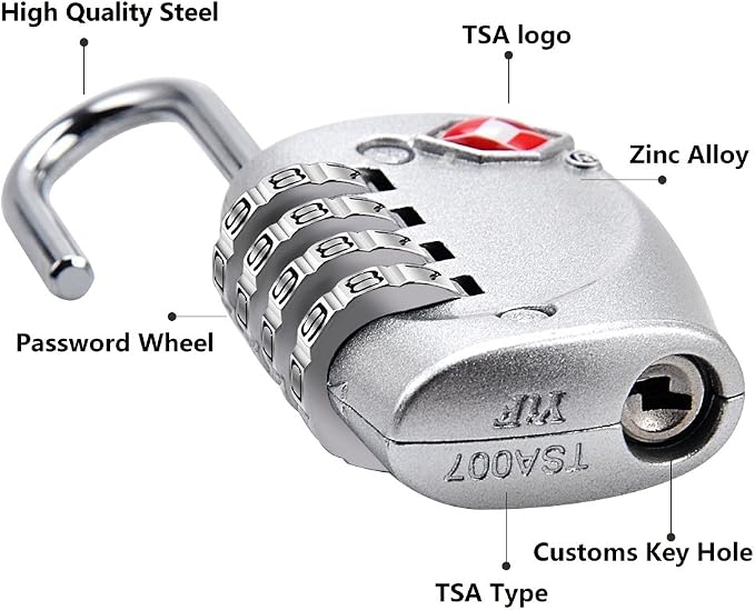 4 Dial Digit TSA Approved Travel Luggage Locks Combination for Suitcases (Silver-4pack) - Image 3