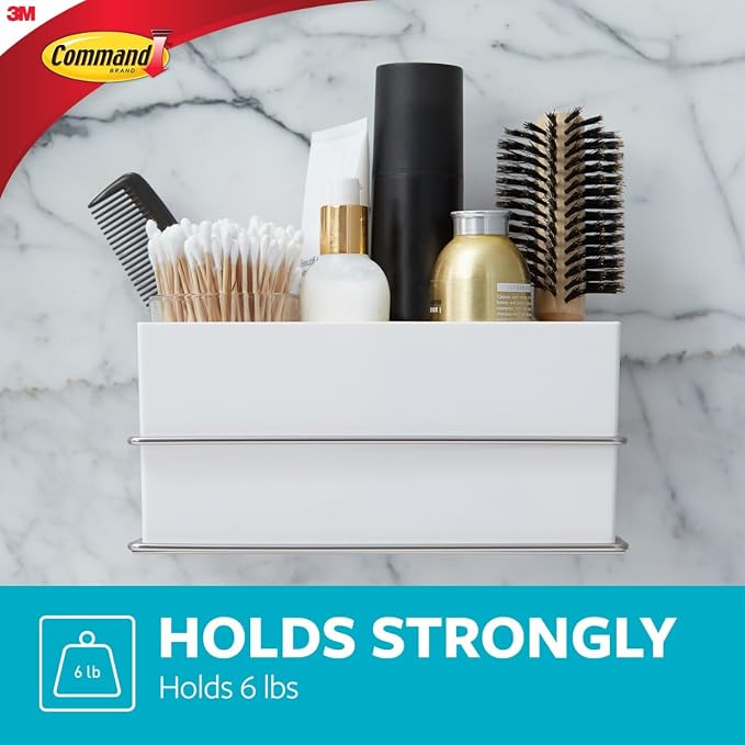 Command Wall and Cabinet Organizer, 1 Organizer, 4 Water-Resistant Strips | For Bathroom Organization, Water Resistant, Damage-Free Hanging with Adhesive Strip, No Tools - Image 3