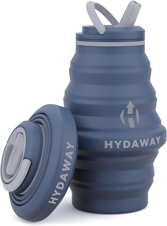 HYDAWAY 17oz Collapsible Water Bottle, Packable Leakproof for Travel | Travel-first design. Fold flat to 1.5 in for carry-ons, purses, seatbacks. Leakproof, BPA-free, dishwasher safe. by HYDAWAY