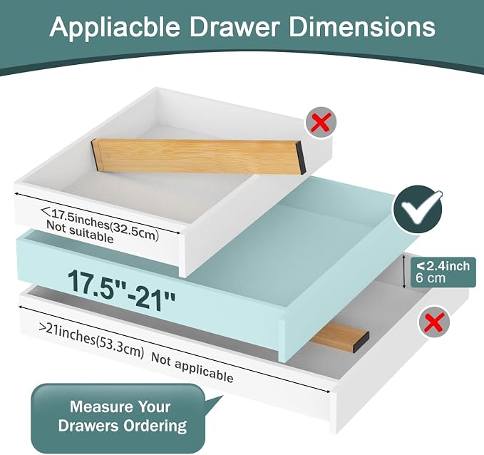 Kitchen Drawer Dividers 4 Pack Adjustable Bamboo Drawer Organizer | 17-22" Adjustable, Spring Loaded, Expandable Utensil Organizer, Works in Kitchen, Dresser, Bathroom, Bedroom, Closet - Image 4