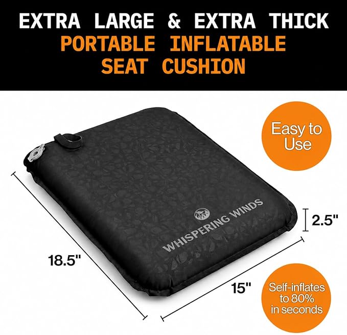 Whispering Winds Inflatable Seat Cushion - Comfortable Blow-up Foam Pad for Airplane, Travel, Stadium, Outdoors, Camping, Car & More - Image 2