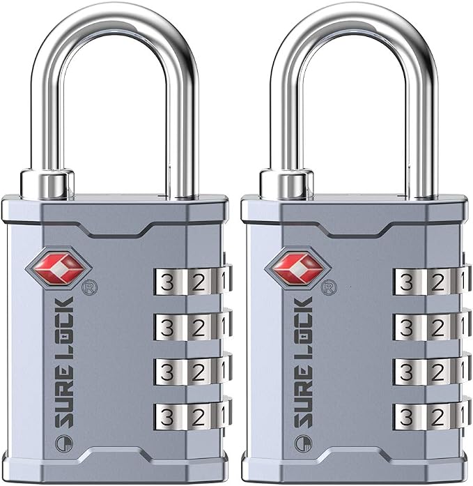 SURE LOCK TSA Accepted 4 Dig Heavy Duty Big Combination Luggage Padlock All Metal Travel Lock for Equipment Hard Case Luggage Gun Case Gym Locker Pelican Vault Lock(2, Silver) by Hopeyoucanstaysafe