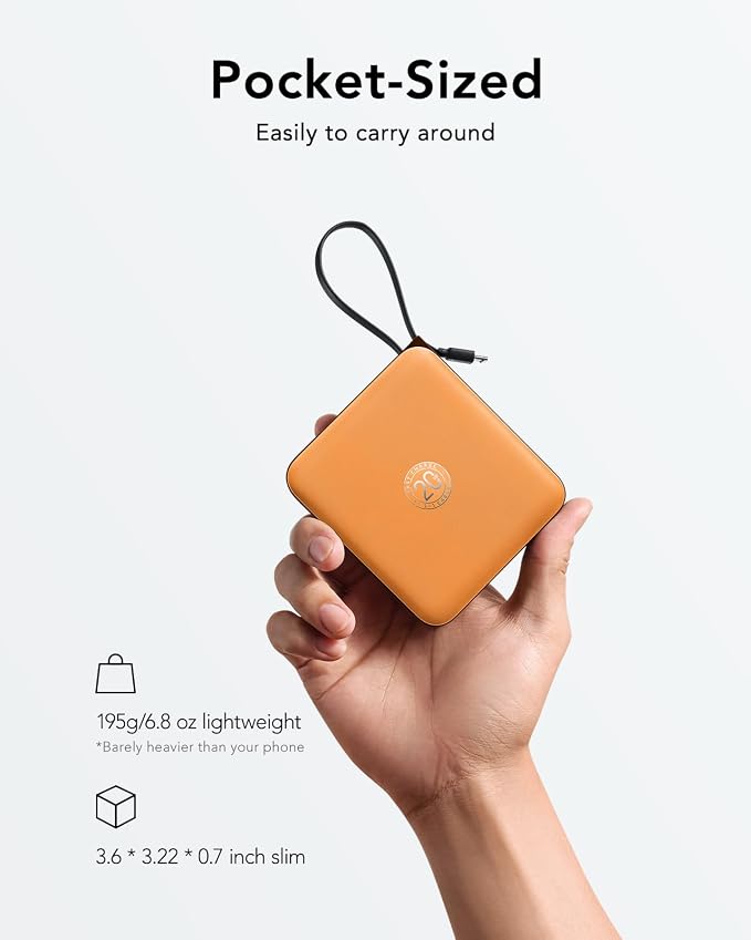 Portable Charger USB C for iPhone, 10000mAh Power Bank with Built-in Cables | 22.5W Fast Charging, LED Display, Slim, for iPhone 17 Pro Max & 16/15 Series (Orange) - Image 5