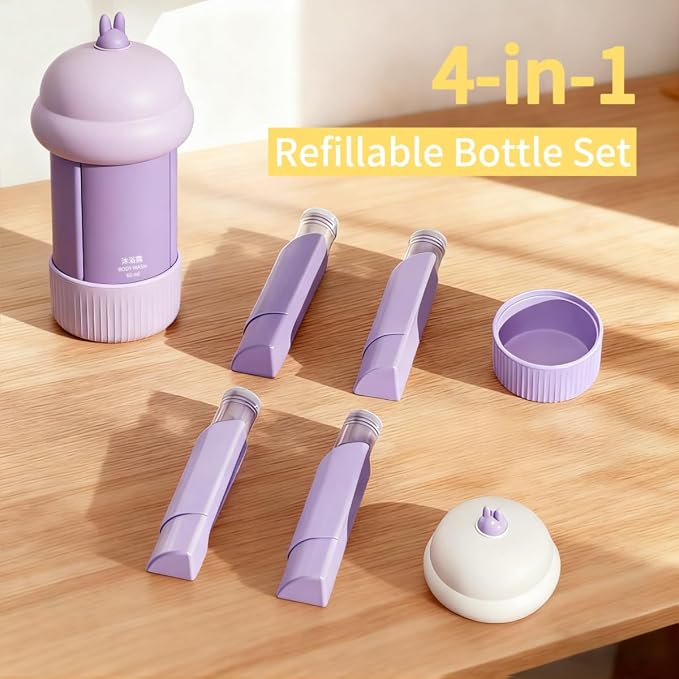 Travel Cosmetic Case Toiletry Bag with Zipper Refillable 4-in-1 Silicone Kit Toiletry Bottles、Squeeze Toiletry Bottles Leakproof Accessories for Toiletries Shampoo Lotion Body Wash (BPA Free) - Image 5