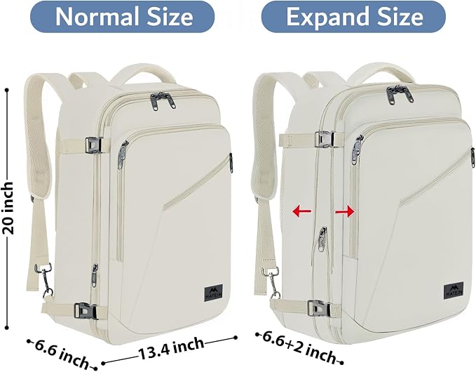 MATEIN Large Backpack for Travel Flight Approved, 45L Carry on Backpack | Expandable Daypack with Padded Shoulder Straps for Adult Men Women, Fits Overhead Bin, Lightweight, Travel Essential, Beige - Image 6