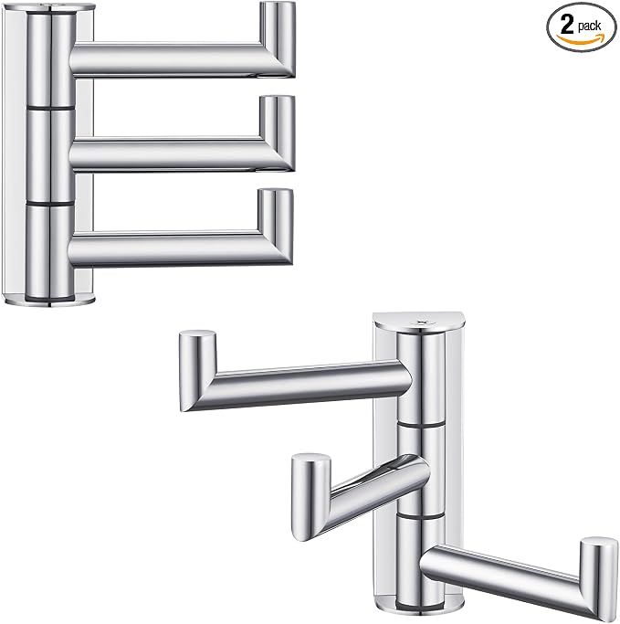 Angle Simple Swivel Towel Hooks, Robe Coat Hook 2 Pack, Polished Chrome | 304 Stainless Steel, Foldable Hand Towel Holder for Bathroom Kitchen Closet Cabinet, Compact Space Saver, Screws Wall Mount by AngleSimple