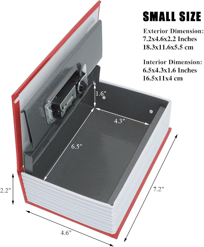 Book Safe with Combination Lock - Jssmst Home Dictionary Diversion Metal Safe Lock Box 2017, SM-BS0403S, red small - Image 7