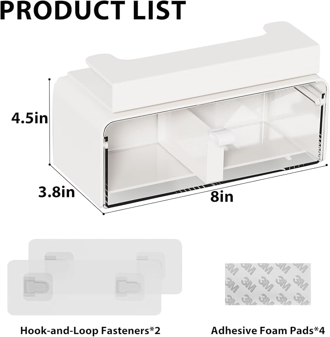 2 Pack Hanging Under Shelf Storage Container, No Drill Adhesive Pull Out Drawer Organizer, Moisture Proof Clear Makeup Organizer for Tables, Home & Office, Counters, Workstation - Image 3