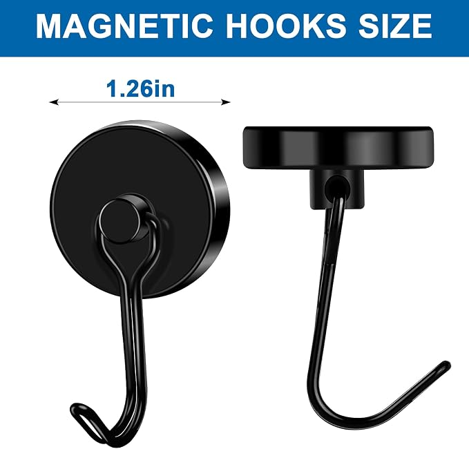 LOVIMAG Swivel Magnetic Hooks, 120LBS, Pack of 6 | Cruise Cabin Ship Essentials 2026, Heavy Duty Magnets for Refrigerator, Classroom, Kitchen, Hanging Mug, Black - Image 3