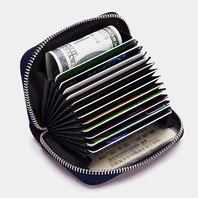RFID Credit Card Holder Genuine Leather Credit Card Wallet with Zipper | RFID - Image 4