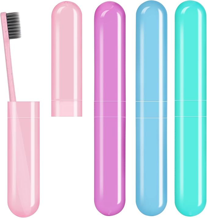 Hooqict 4 Pack Travel Toothbrush Case Portable Travel Toothbrush Holder Plastic Toothbrush Container Protector Cover Case for Traveling, Bathroom, Camping, Home, School, Business by Hooqict