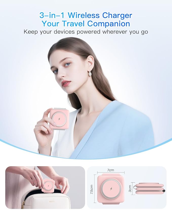 Charging Station for Apple Multiple Devices: 3 in 1 Foldable Magnetic Wireless Charger Stand - Travel Charging Dock Compatible with iPhone 17 16 15 14 13 12 Pro Max Plus Apple Watch AirPods - Image 2