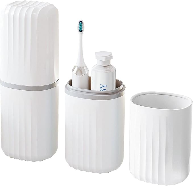 Topavatop Toothbrush Travel Case, 2 in 1 Toothbrush Holder and Rinse Cup, Large Capacity Toothbrush Cup with Cover, Portable Travel Toothbrush Holder for Traveling, Camping, Trip - 1Pcs - White by Topavatop