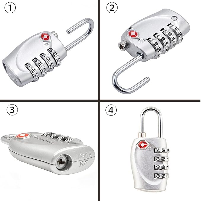 4 Dial Digit TSA Approved Travel Luggage Locks Combination for Suitcases (Silver-4pack) - Image 2