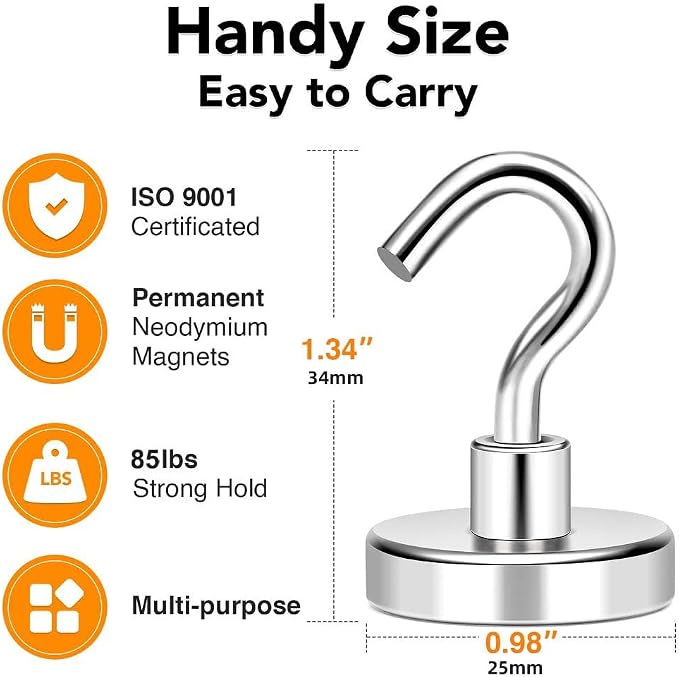 Magnetic Hooks 85Lbs Heavy Duty Magnets with Hook for Cruise Cabin | Strong Magnet Hooks for Hanging Super Metal Magnetic Hanger for Grill Fridge Kitchen Pack of 8 - Image 4