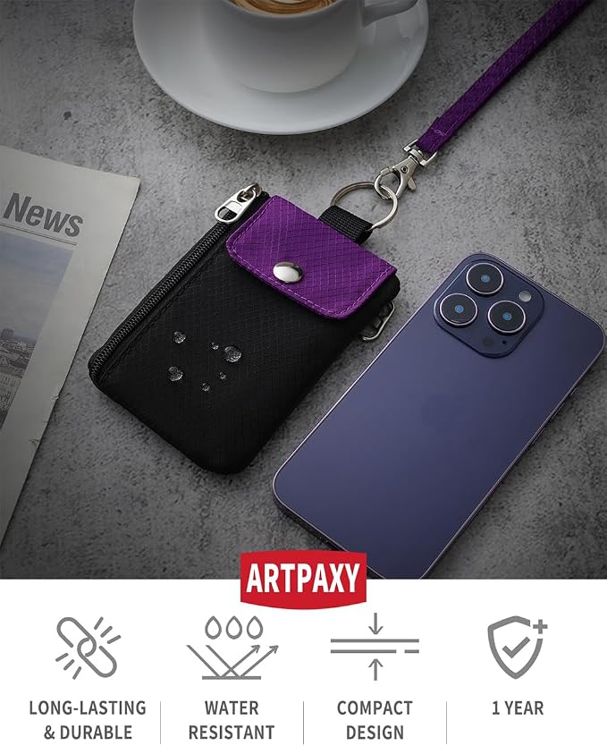 Artpaxy Minimalist Wallet For Mens Womens, Keychain RFID Blocking Zipper Small Wallet with ID Window 2 Lanyards,Water Resistant Travel Cash Card Coin Case Boys Girls - Image 2