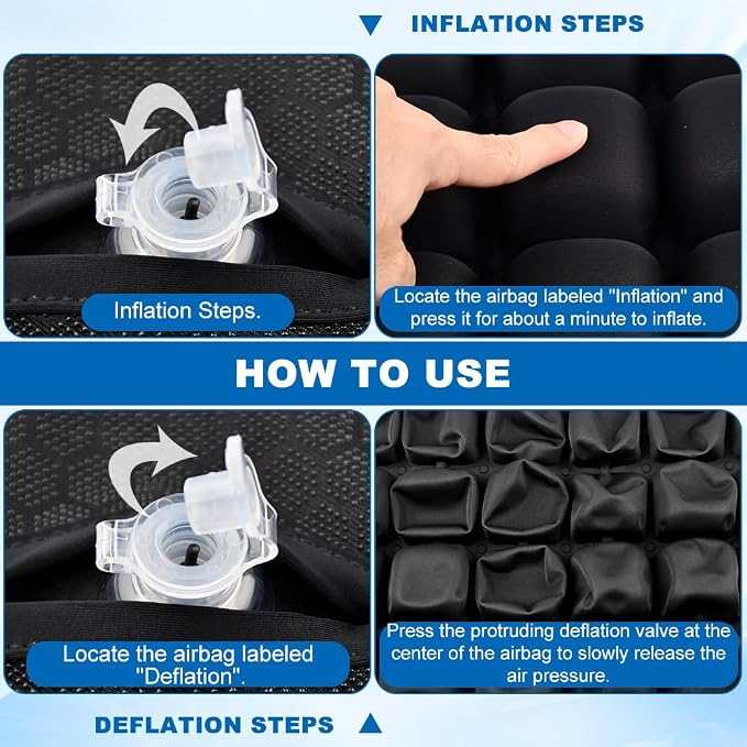 Portable Inflatable Seat Cushion, Airplane Seat Cushion, Press Type 3D Air Cushion for Office Chair, Wheelchair, Car, Travel – Pressure Relief, Breathable & Comfort Support(Color:Black) - Image 6