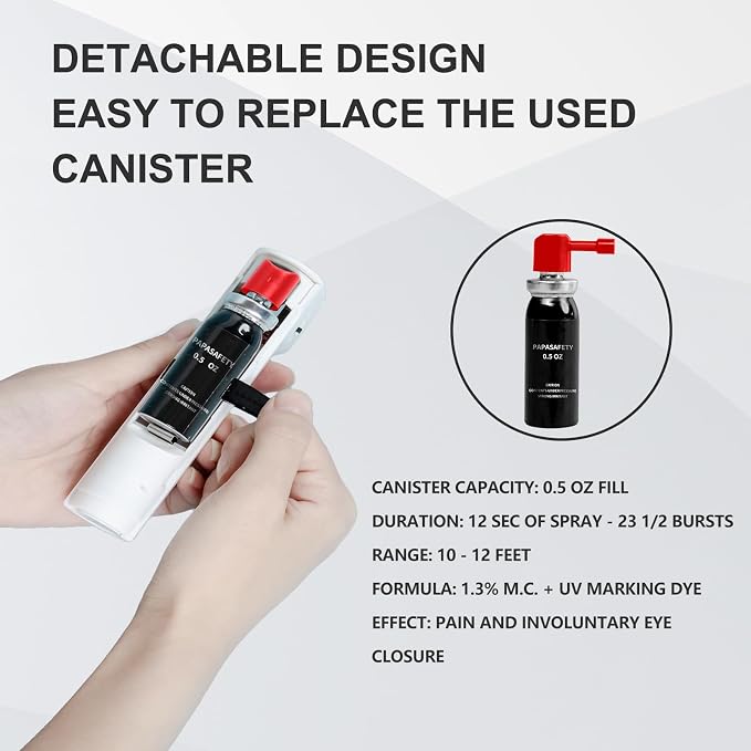 3-in-1 Personal Alarm and Pepper Spray Combo for Women, Red Max Pepper Gel & Extra Loud Siren & Strobe Lights, Flip-top Safety Cap & UV Marking Dye, Spray Canister Replaceable - Image 6