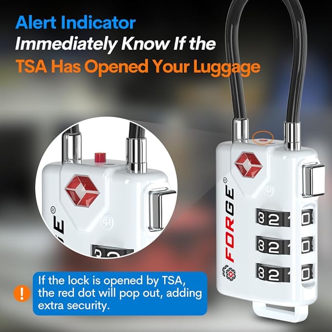 Forge TSA Approved Cable Luggage Locks, Re-settable Combination with Alloy Body(White 2 Locks) - Image 4