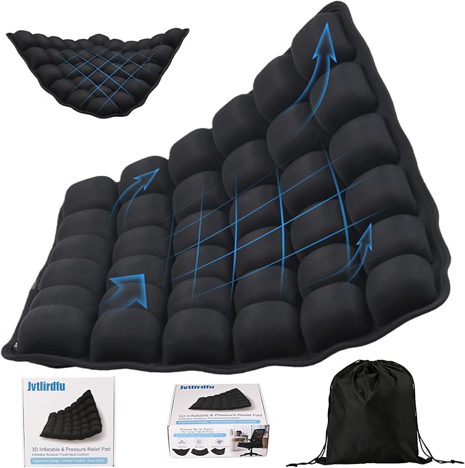 Portable Travel Airplane Seat Cushion, 3D Air Cell Tech with Built-in Pump, Adjustable Firmness Back & Tailbone Support, Ideal for Long Flights, Office, Car, Wheelchair,Great for Soccer Watching by Unknown
