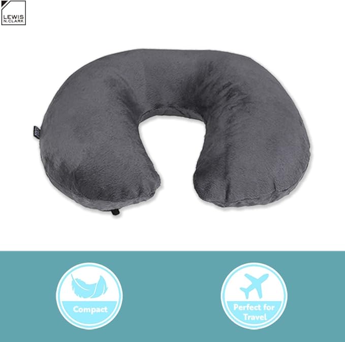 Lewis N Clark Compact Portable Adjustable and Inflatable Cervical Neck Pillow for Travel, Gray - Image 6