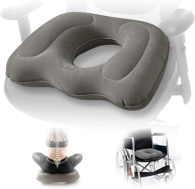 Donut Seat Cushion, Inflatable Sitting Cushion, Coccyx Cushion | Donut Pillow for Tailbone Pain, Portable Inflatable Seat Cushion Pressure Relief, Suitable for Car, Airplane, Travel, Grey by Unknown
