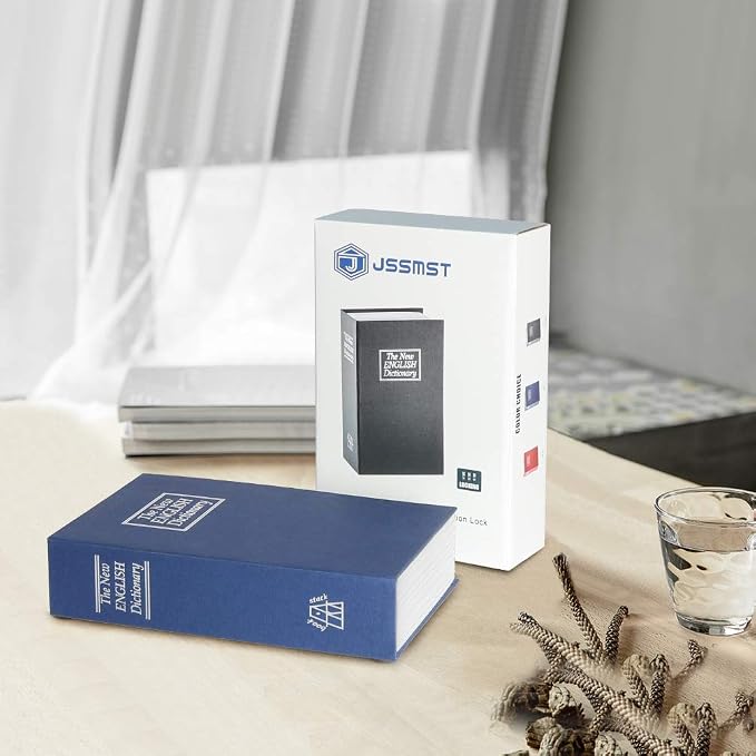 Book Safe with Key Lock – Jssmst Home Dictionary Diversion Safe Lock Box Safe Metal Box, Navy Large, SM-BS004NL - Image 5
