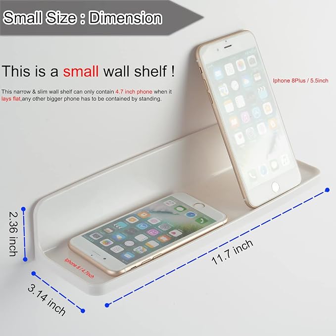 Stick On Small Wall Shelf,White Floating Shelves Wall Mounted - Adhesive Strips | Plastic Hanging Display Shelf for Bedroom,Kitchen,Living Room,Bathroom,Office (2Pcs/Set) - Image 2