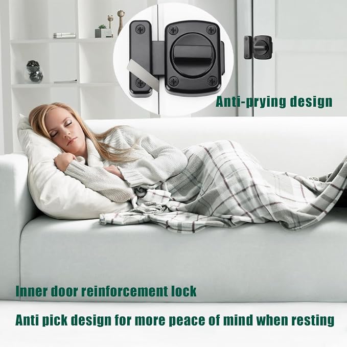 Inner Door Reinforcement Locks Latch,Anti-Pry and Sturdy | Zinc alloy french door lock resists forced entry,storm door latch safety lock,easy DIY install,for bedrooms,bathrooms,RV - Image 3