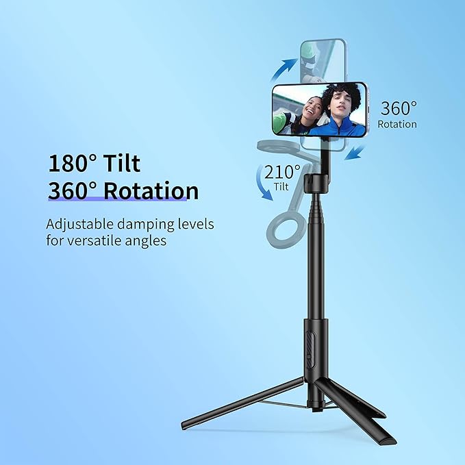 Magnetic Phone Tripod for iPhone 64" Selfie Stick | Tripod Stand with Remote and Metal Ring for Cell Phone Video Recording/Photography/Vlogging (Balck) - Image 3