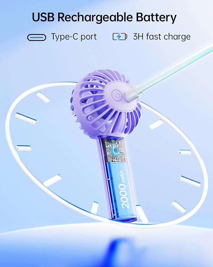 SWEETFULL Mini Portable Fan - Rechargeable Handheld Fan, 3 Speeds Personal Small Hand Gifts for Travel Essentials, Lash, Makeup, Eyelash, Kids, Girls, Women - USB, Cute Design Purple - Image 4