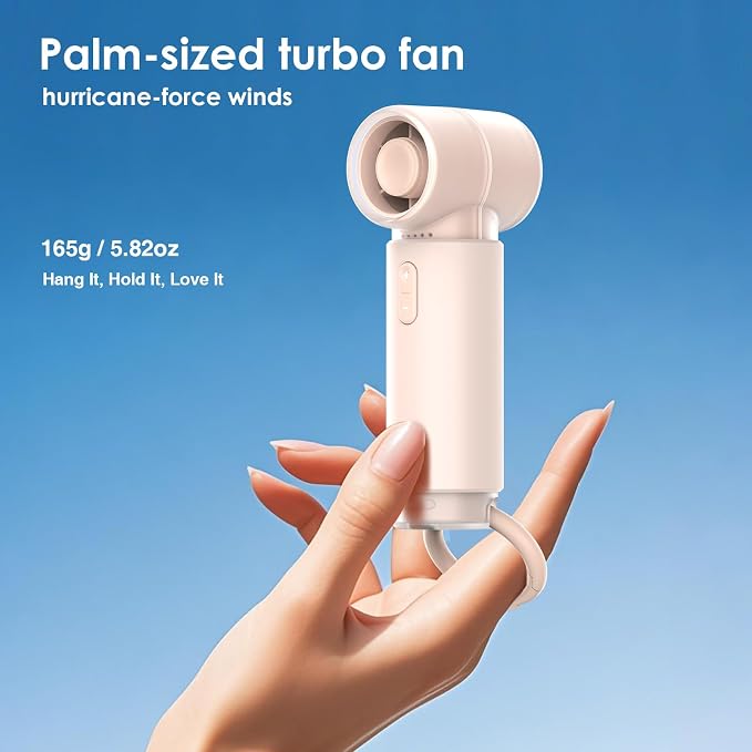Handheld Portable Mini Fan, Personal Small Pocket Design with Hook, 19500RPM Powerful Motor Trubo, 10H Max Cooling time USB Rechargeable, 5 Speeds for Women/Men/Travel/Beach/Outdoor- Pink - Image 5