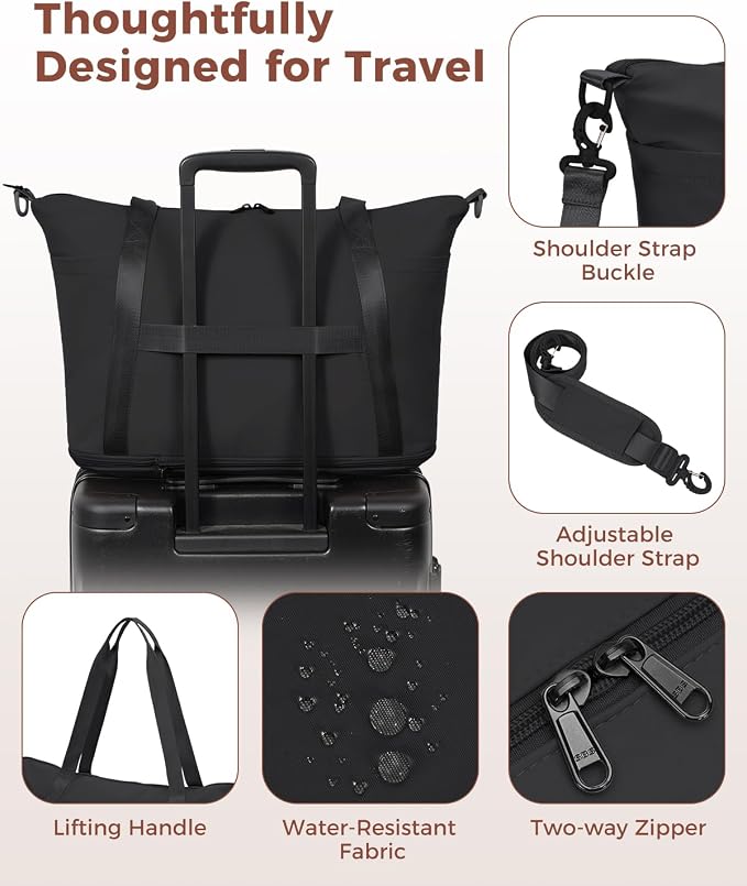 WANDF Foldable Expandable Personal Item Travel Bag for Women Carry On | 18x14x8 inches, Frontier Airline Underseat Fit, Weekend Getaways - Image 8