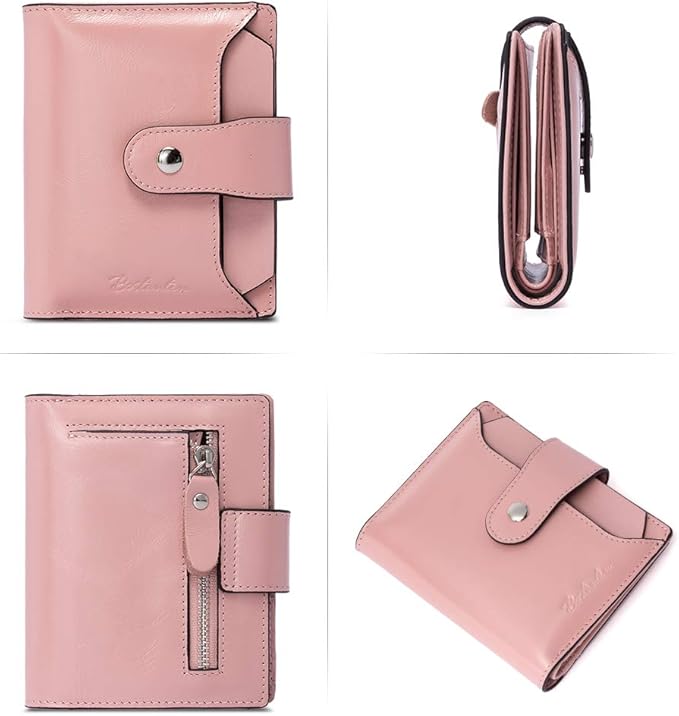 BOSTANTEN Leather Womens Wallet Small RFID Blocking Credit Card Holder | Removable ID Window, Zipper Coin Pocket, Bifold, Minimalist, Fits Small Purses, Daily Use, Ladies Gifts, Pink - Image 4